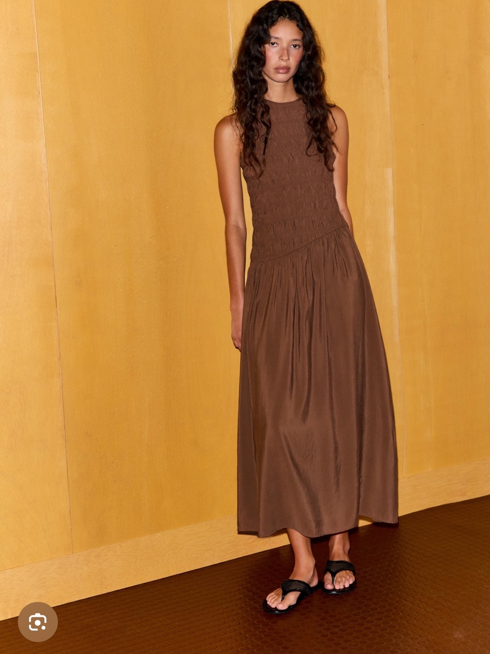 Zara Chocolate Brown Smocked Maxi Dress